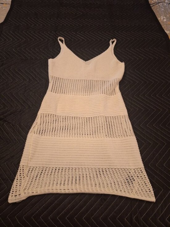 SheIn Dresses & Skirts - SHEIN Women’s Large Cream Knit Tank Dress Cut Out Sleeveless Bodycon Midi